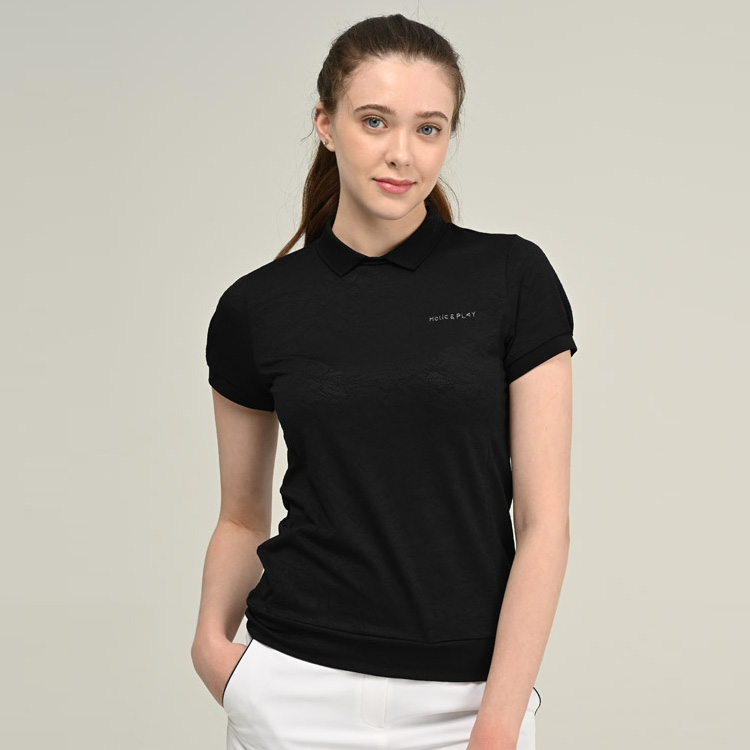[HOL] 홀릭앤플레이 여성 자카드 퍼프 소매 티셔츠 HC2WTS003BK