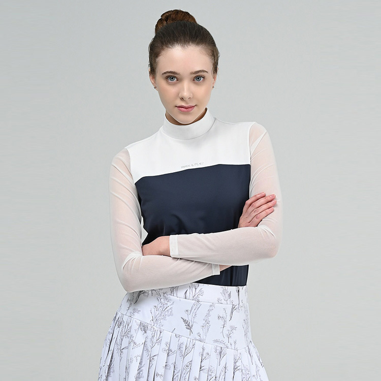 [HOL] 홀릭앤플레이 여성 UV 블럭킹 하이넥 메쉬 긴팔 티셔츠 HC2WTS012GY