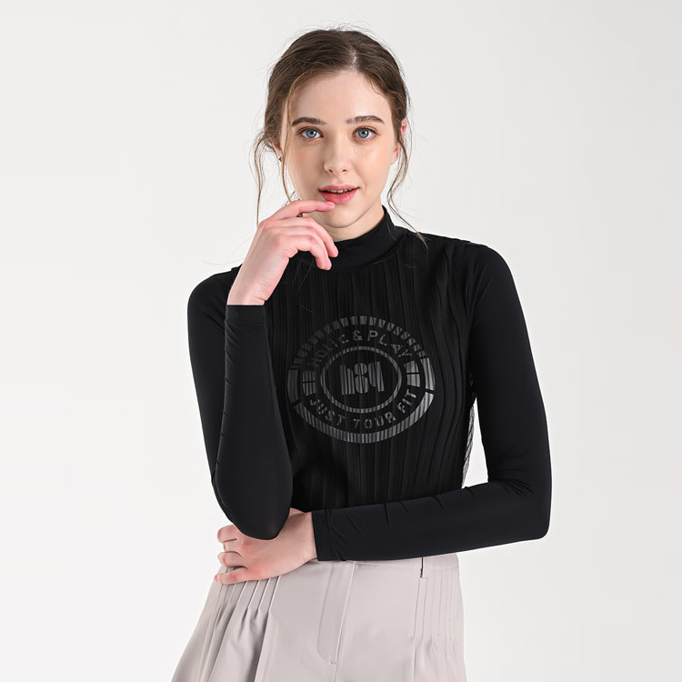 [HOL] 홀릭앤플레이 여성 레이어드 매쉬 베스트 긴팔 하이넥 티셔츠 HC2WTS019BK